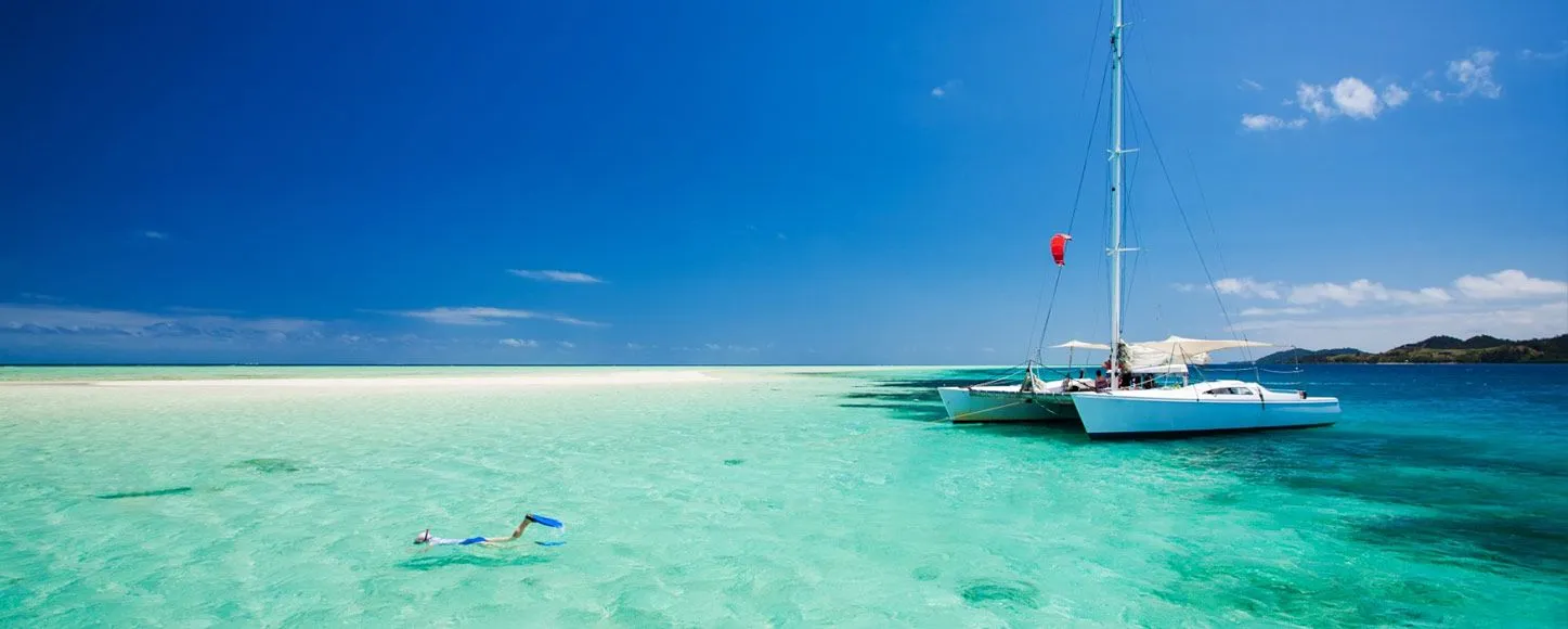 snorkeling in Fiji from a catamaran